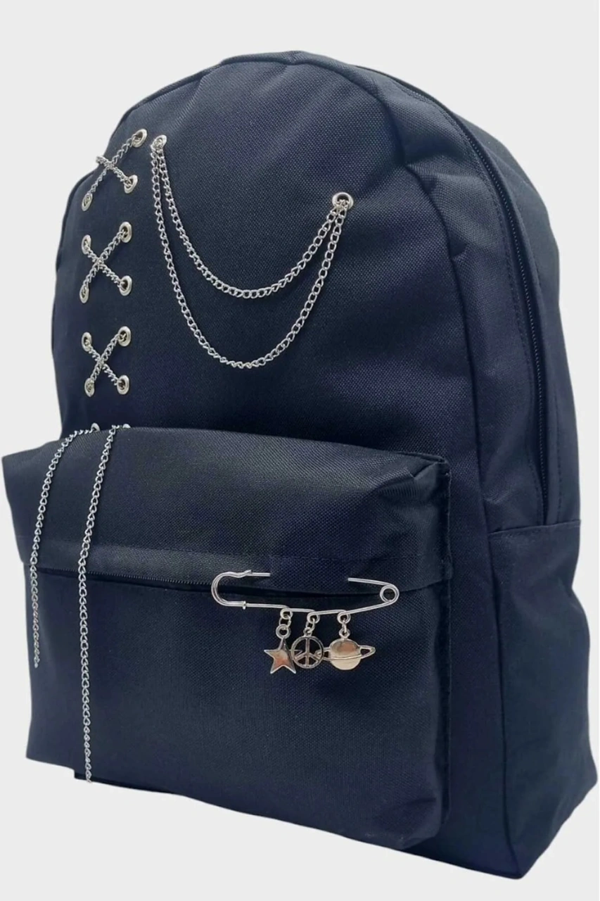 Tezzgelsin Unisex Zincirli Siyah Sırt Çantası Siyah