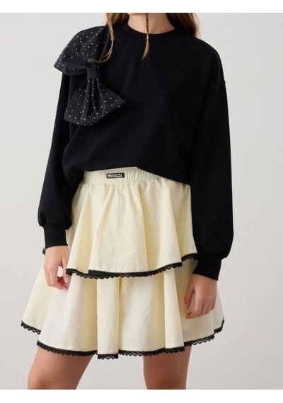 Kız Çocuk Taşlı Büyük Fiyonk Detaylı Sweatshirt-14782 Siyah
