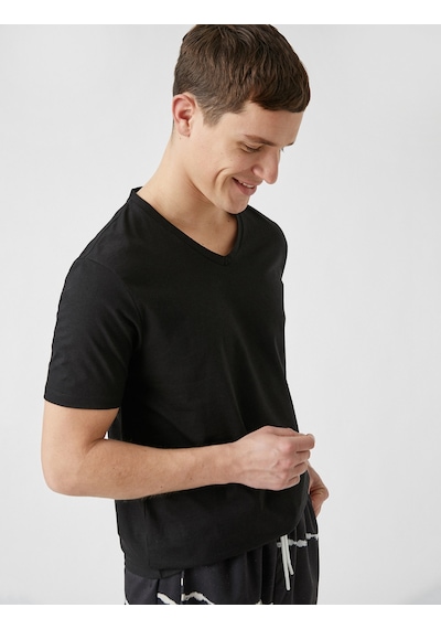 Koton Slim Fit Basic Tişört Siyah 2sam10389hk Siyah