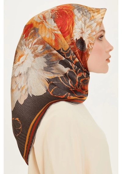 Armine %100 Twill Ipek Desenli Eşarp 9220d-82 Çok Renkli