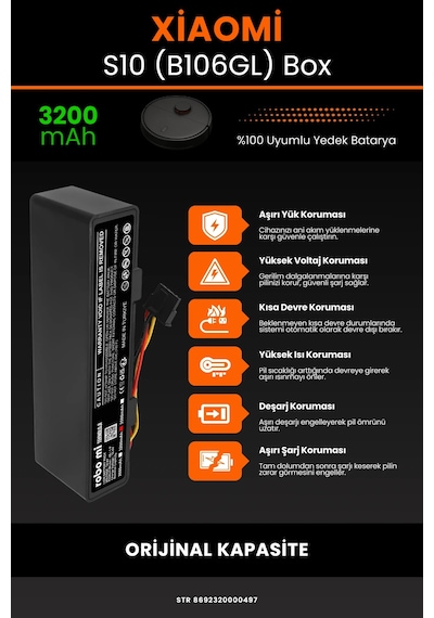 Xiaomi Robot Vacuum S10 B106gl Uyumlu 3200mah Box Robot Süpürge Bataryası - Kapasite