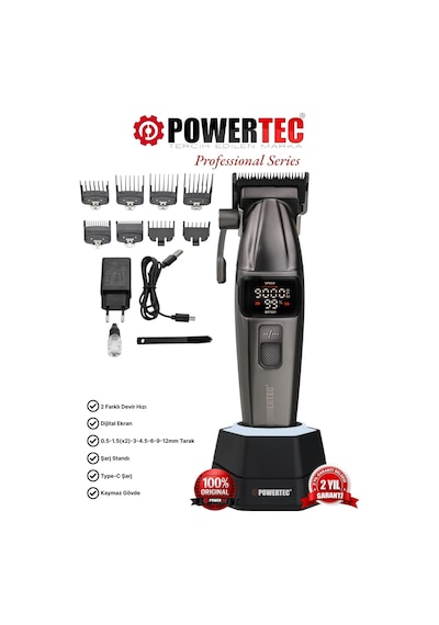 Powertec TR-4646 Profesyonel Saç Sakal Tıraş Makinesi 0.5mm Tarak Dahil