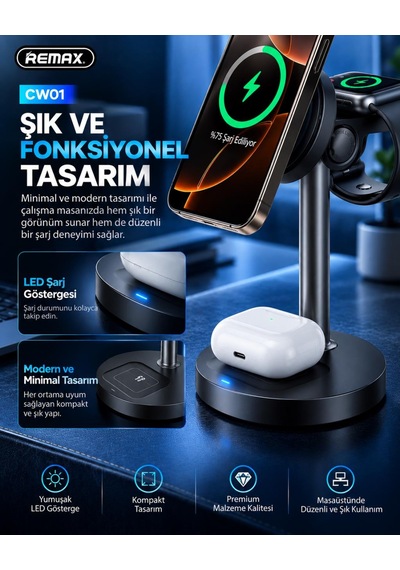 20,5w Masaüstü 3 Ü 1 Arada Manyetik Kablosuz Şarj