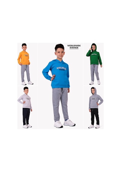 Mnk Baby & Kids Worldwide Winner Nakış Kanguru Cepli Kapüşonlu Çocuk Eşofman Mnk10073 Açık Gri