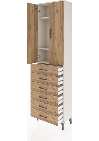 Arges Dolap 3 Raflı 6 Çekmeceli 2 Kapaklı 60x30x221 Aytaşı-çam Aytaşı