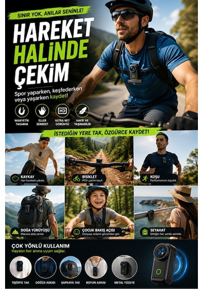 4k Ultra Hd Hareketli Ekranlı Profesyonel Aksiyon Kamerası Manyetik Tutuş Flip Ekran Full Aparat Beyaz