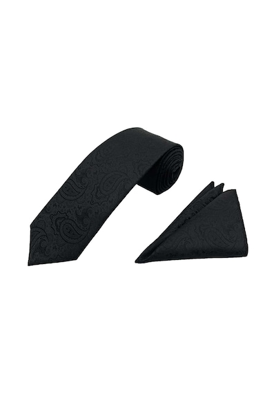 Brianze Siyah Şal Desen Kravat Mendil Set Siyah