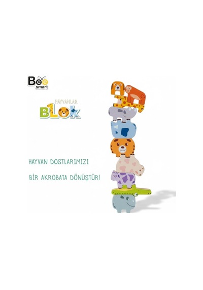 Bee Smart Montessori Hayvanlar Blok Denge Oyunu - Doğal Ahşap Eğitici Oyuncak 2+