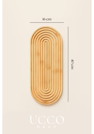 Doğal Bambu Sunumluk - 40x16x1,5cm Kahve, Tatlı & Peynir Sunumluk Oval Oluklu Servis Tabağı