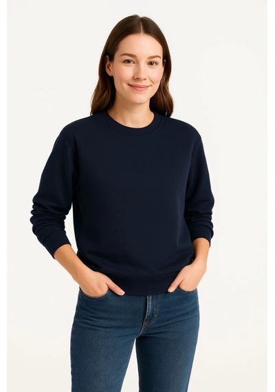 Valensdesign Üç İplik Düz Bisiklet Yaka Sweatshirt - Lacivert