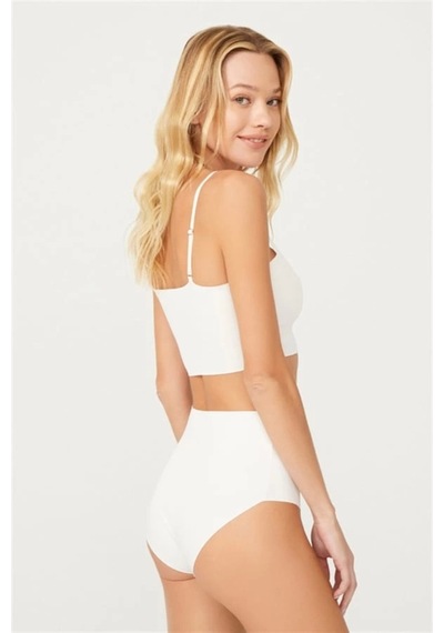Cottonhill Yüksek Bel Basic Lazer Kesim Kadın Bikini Külot-beyaz Beyaz