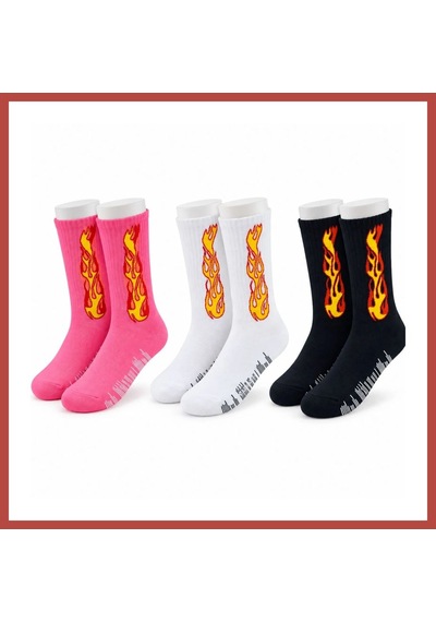 Bezos Unisex Alev Desenli Çorap 3'lü Set Pamuklu Uzun Soket Dikişsiz Nefes Alan Günlük Spor Çorabı Yumuşak Erdotıca Çok  Renkli