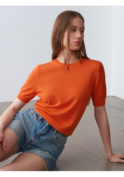 Dilvin 10872 Lyocell Karışımlı Minimal Bluz-oranj