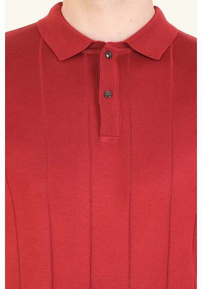 Giyim Dünyası Erkek Çizgili Polo Yaka Merserize T-shirt Bordo 001