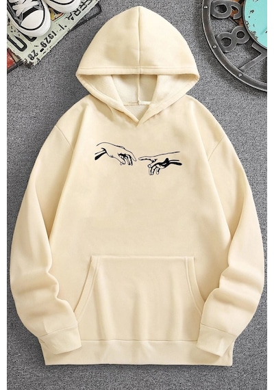 Uyguntarz Unisex Michelangelo Baskılı Sweatshirt Bej