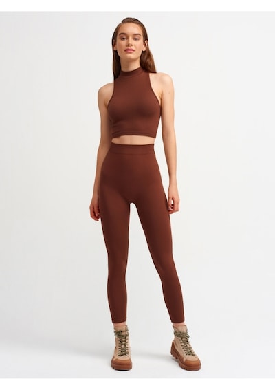 Trendy Butik Kadın Kahverengi Yüksek Bel Fitilli Taytkahvexl Kahverengi