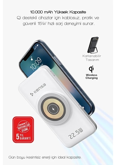 10000 Mah Magsafe Uyumlu Taşınabilir Powerbank Dahili Kablolu 22.5w Scp 20w Pd 15w Wireless Beyaz