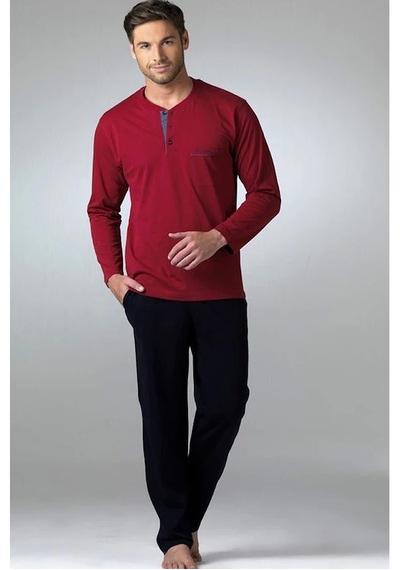 Pierre Cardin 5454 Kutulu Uzun Kol Erkek Pijama Takımı Bordo