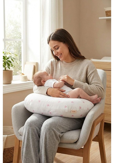 Tr Bebek Emzirme Ve Destek Minderi Yıkanabilir Kılıf Pink Heart