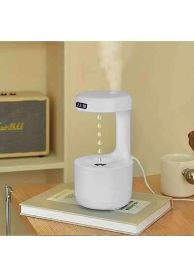 Anti Gravity Su Damlası Efektli Ultrasonik Hava Nemlendirici 600 Ml Dijital Ekran, Gece Işığı Ve Usb Kullanım