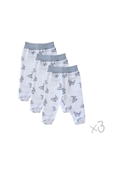 % 100 Pamuk Yenidoğan Müslin Patikli Alt 3 Lü Set Iconique Lapin - Gri Tavşan Desenli Yndgnalt-1001
