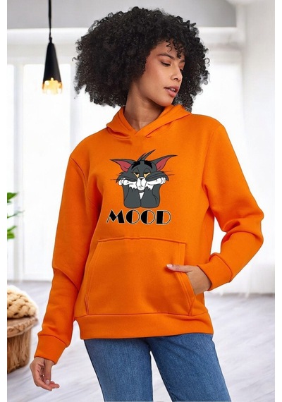 Uyguntarz Mood Baskılı Unisex Oversize Sweatshirt Turuncu