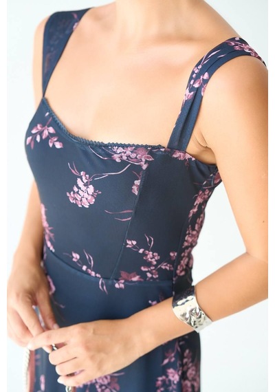 Butik Belvita Dantel Boyalı Elbise Lacivert Butik Belvita Dantel Boyalı Elbise Lacivert
