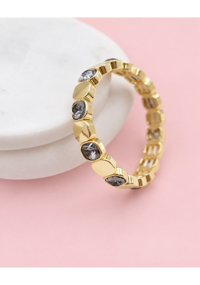 Les Petites Mains Füme Zirkon Taşlı Gold Detaylı Lastikli Bileklik Gümüş
