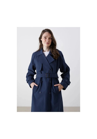 Lc Waikiki Lcw Modest Lacivert Kruvaze Yaka Oversize Kadın Trençkot Navy