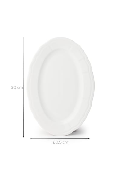 Porsima 4447 Tiffany Porselen Kayık Tabak Seti - Oval Kahvaltılık Sunumluk Seti 30cm Beyaz