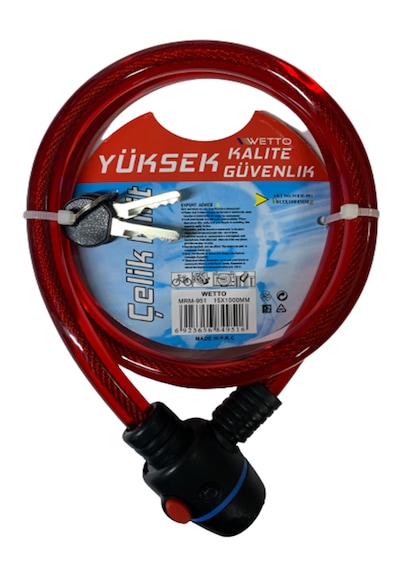 Kalın Bisiklet Ve Motorsiklet Kilidi 15 100cm Kırmızı