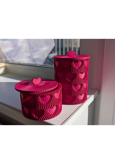 3d Baskı Kalp Kapaklı Dekoratif Saklama Kutusu Takı Aksesuar Organizer Kavanoz Dalgalı Desen Fuşya Diğer