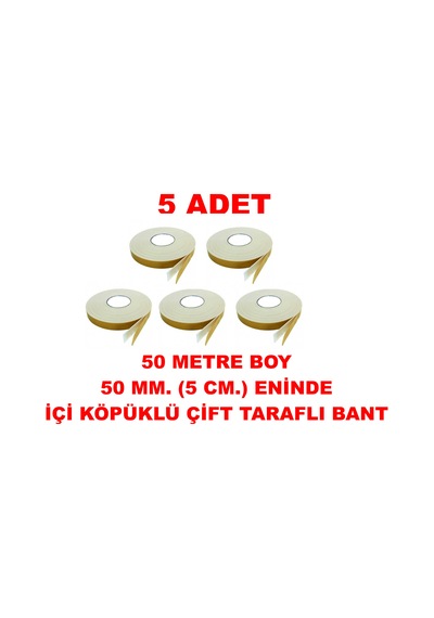 Çift Taraflı İçi Köpüklü Sarı Bant 50 M. Uzunlukta 50 Mm-5 Cm Ebatında 5 Adet