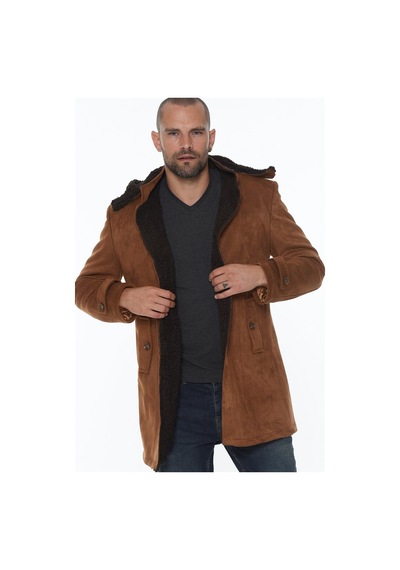 Plt8399 Dewberry Süet Görünümlü Erkek Palto-Açik Camel Açık Camel