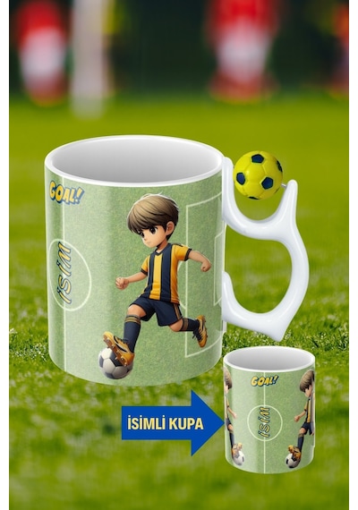 Sarı Lacivert Futbol Toplu Sarı Lacivert Forma Oyunculu Taraftar İsimli Baskılı Kupa Bardak Beyaz
