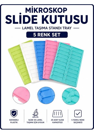 Mikroskop Slide Kutusu - Lamel Taşıma Standı Tray - 5 Renk Set