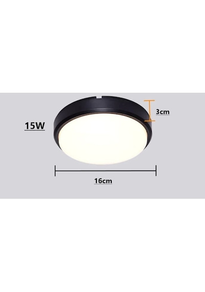 15w Artos Siyah Led Nem Su Geçirmez Banyo Bahçe Balkon Modern Tavan Duvar Lambası Beyaz Işık 6500k Ip65 Dış Mekan