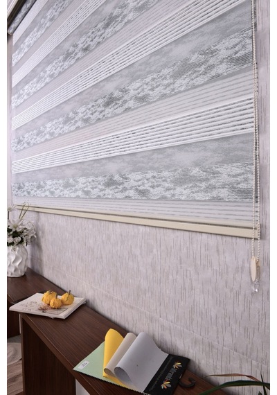 Gri Düz-pliseli Etek Dilimsiz 10790-v11 Zebra Stor Güneşlik Perde
