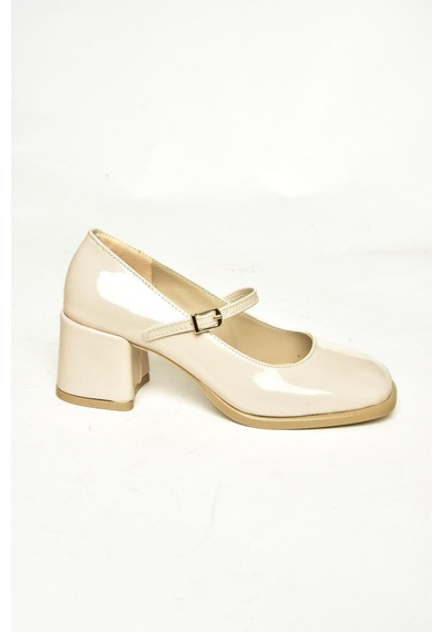 Fox Shoes U518422008 Bej Rugan Kalın Topuklu Kadın Ayakkabı Bej