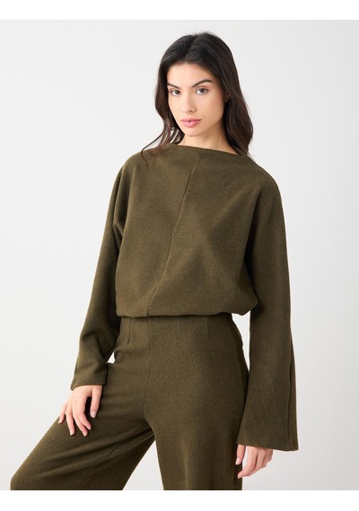 Jimmy Key Haki Melanj Rahat Kesim Yarasa Kol Yumuşak Dokulu Sweatshirt 5ww236154345