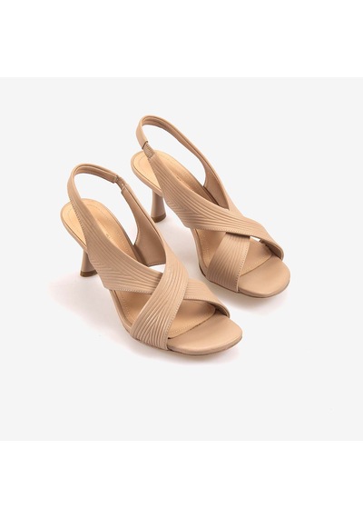 Hawen Angels Kadın Kösele Taban Bantlı 7,5cm Kısa Topuklu Sandalet 6895-04-v1 Nude