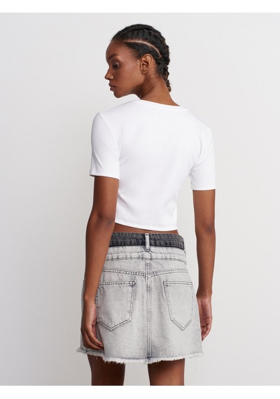 Dilvin Çift Renkli Mini Denim Etek Gri