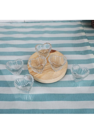 Rayan Sadaf Heart - 6 Adet Mini Cam Sosluk Kahve Yanı Lokumluk Reçellik Sunumluk Dekoratif Tabak - 65 Ml Şeffaf
