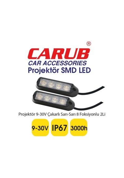 9v-36v Escort Çakar Flaş Led Lamba 8 Fonksiyonlu Şeffaf Sarı/sarı 2 Adet