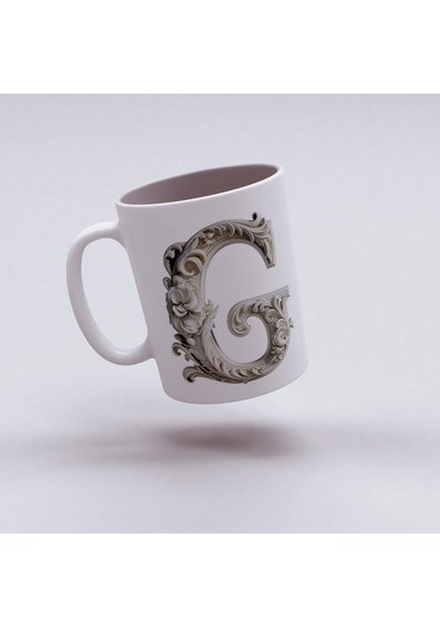 G Harfi Bardak, Monogram 330 Ml Barok Oymalı Görünüm Beyaz
