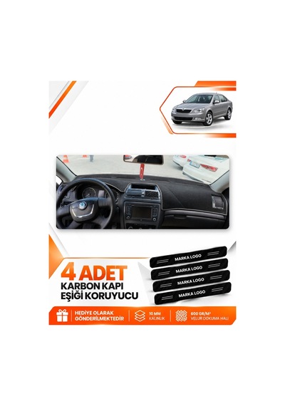 Skoda Octavia 2009-2012 Uyumlu Ön Göğüs Torpido Koruma Kılıfı Halısı Koruyucu - Siyah Gri