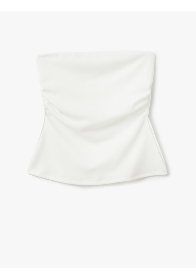 Koton Krep Scuba Kumaş Drape Detaylı Asimetrik Straplez Üst Beyaz 5sak10017ek Beyaz