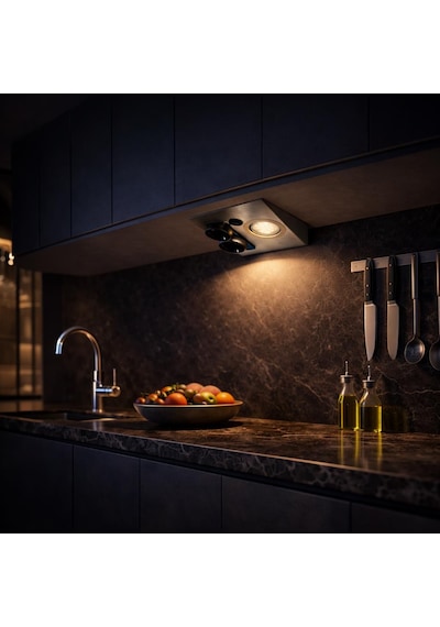 Tezgah Altı Prizli Led Aydınlatma Armatürü 3000k Sıcak Işık İnox Metal Kasa 220v Anahtarlı Çift Prizli Kompakt Tasarım Gri