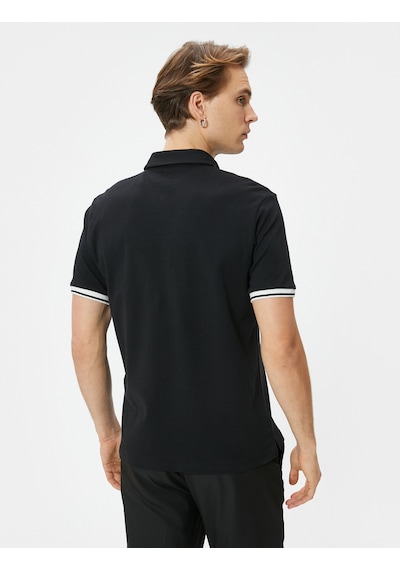 Koton Polo Yaka Tişört Slim Fit Düğmeli Kısa Kollu Siyah 4sam10088mk Siyah