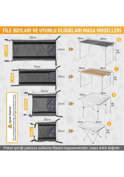 Masa Altı Saklama Filesi, Kamp Piknik Outdoor İçin Masa Altı Kamp Malzemeleri Eşya Depolama, Düzenleyici Organizer Genel
